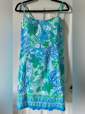 Lilly Pulitzer Shelli Stretch Shift Dress - Blue and Green Floral Print